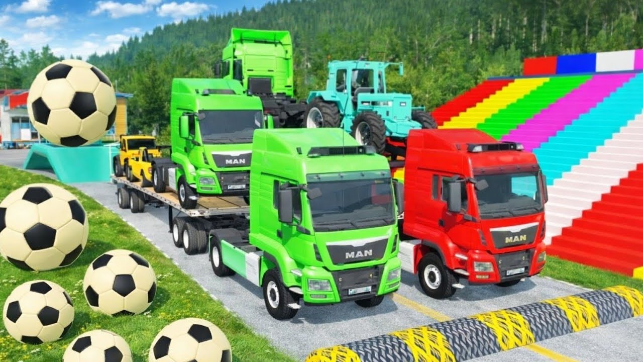 Flatbed Truck McQueen | Transportation with Truck - Pothole vs Car #71 /backasmr. Revers driver