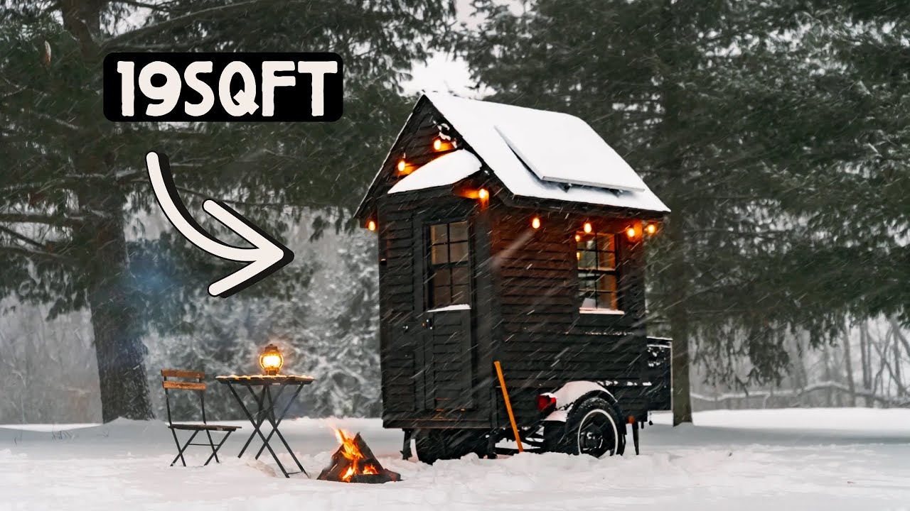Camping In The Worlds Smallest Tiny House During Snowstorm (again)