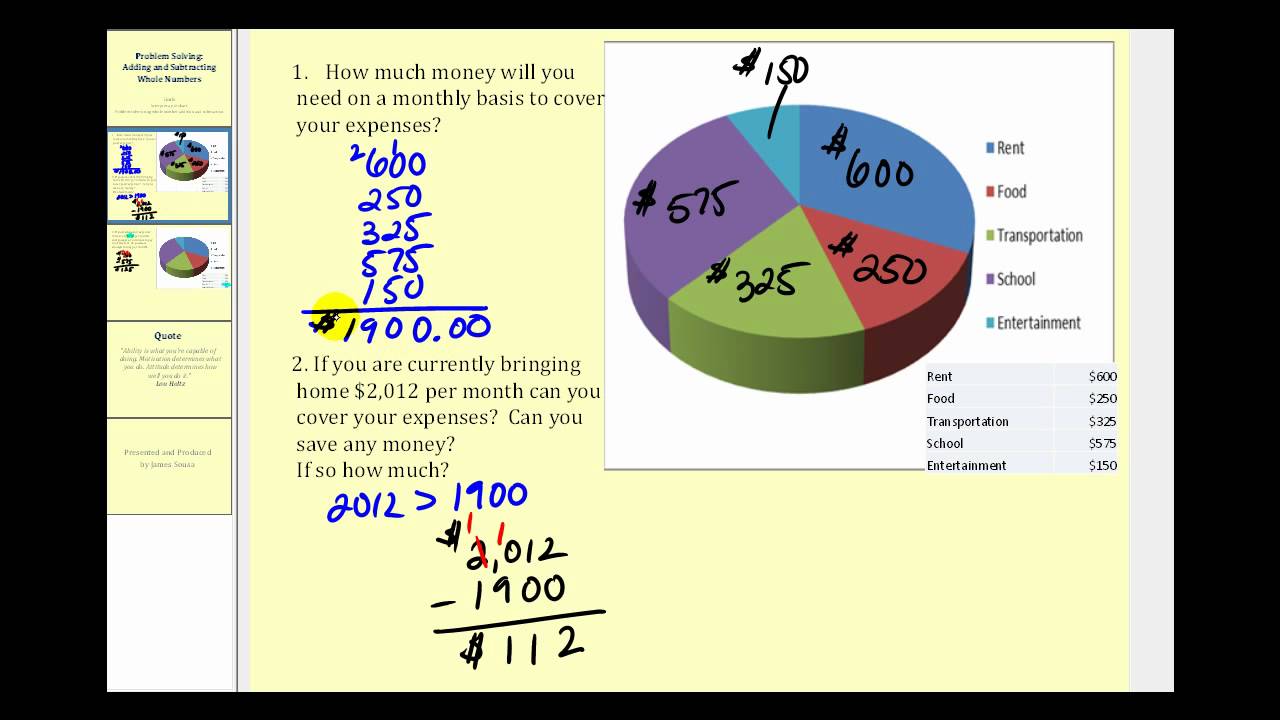 Problem Solving:  Adding and Subtracting Whole Numbers