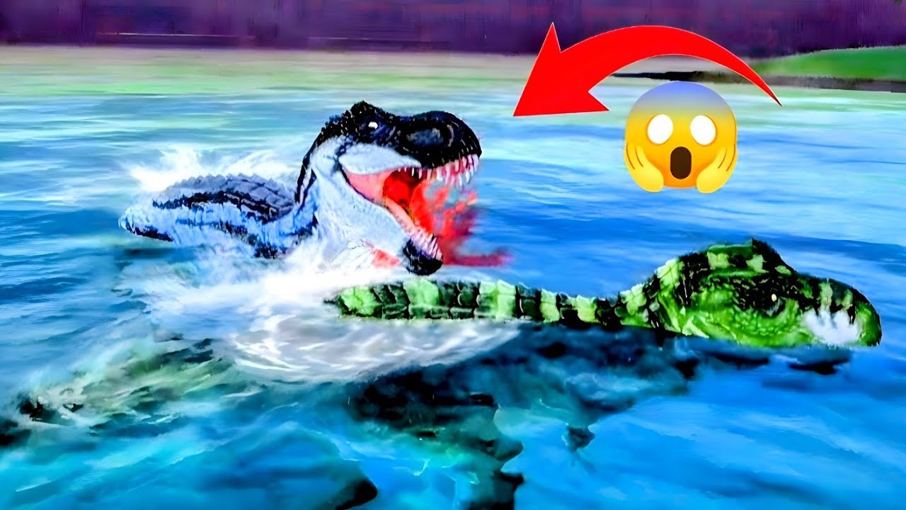DINOSAUR WATER FIGHT! 😱 Blue T-Rex vs Green Monster | Dinosaur Park (Dhamakedar) 