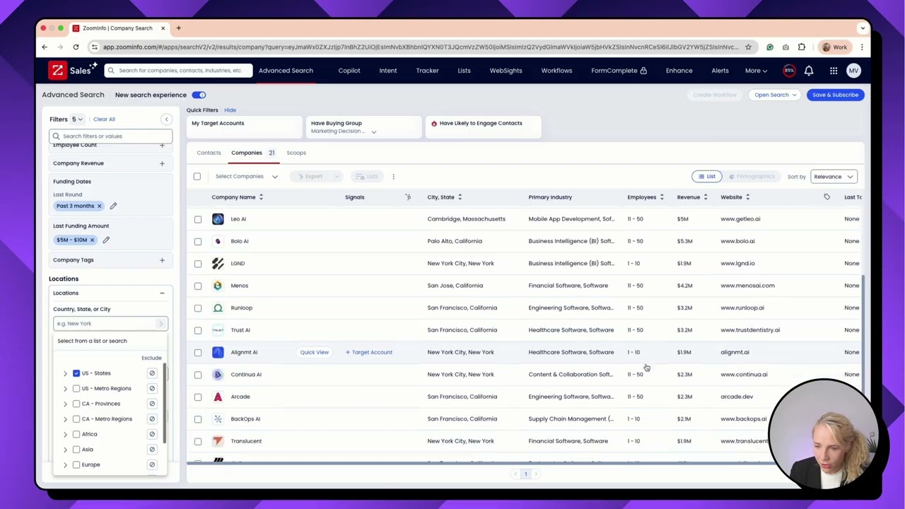 ZoomInfo Advanced Search Demo