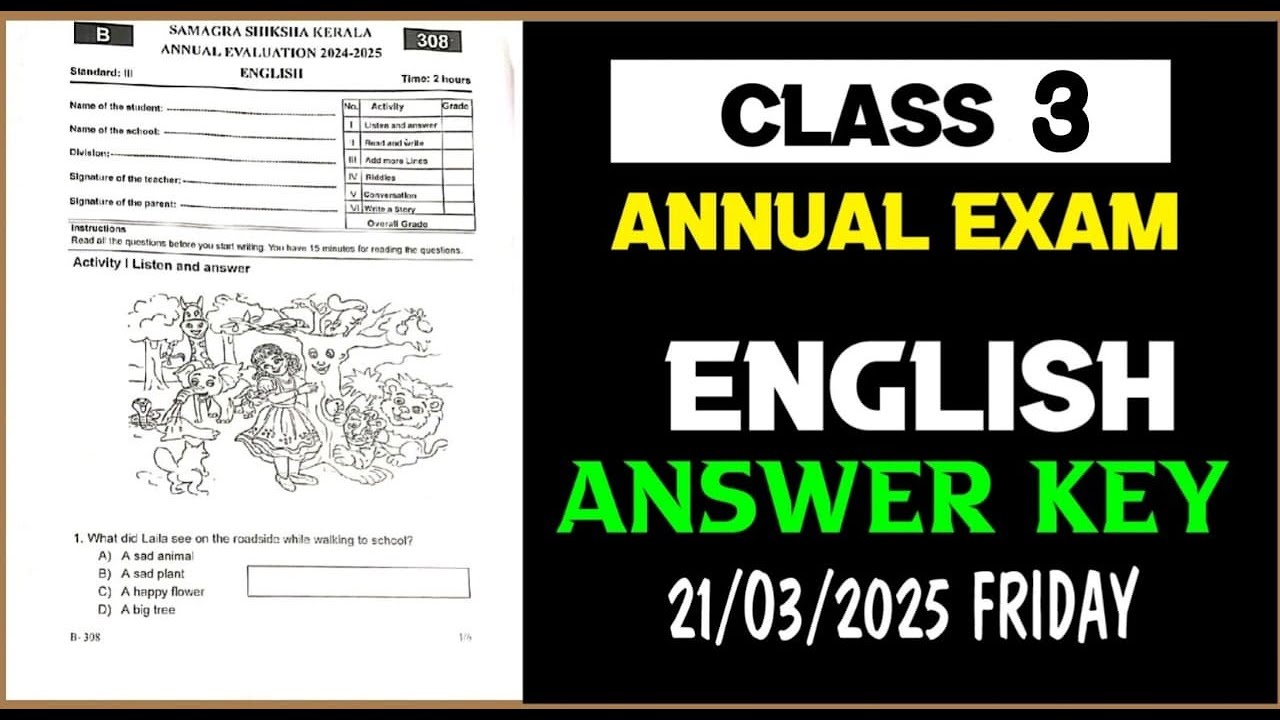 Class 3 English | Final Exam Question Paper & Answer Key | Exam Winner
