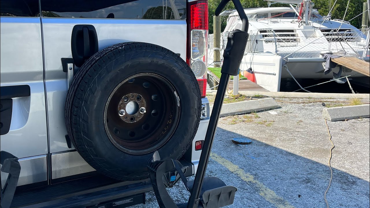 Winnebago Travato (59g 2020) spare wheel bracket install. Aluminum bracket. Ram Promaster.