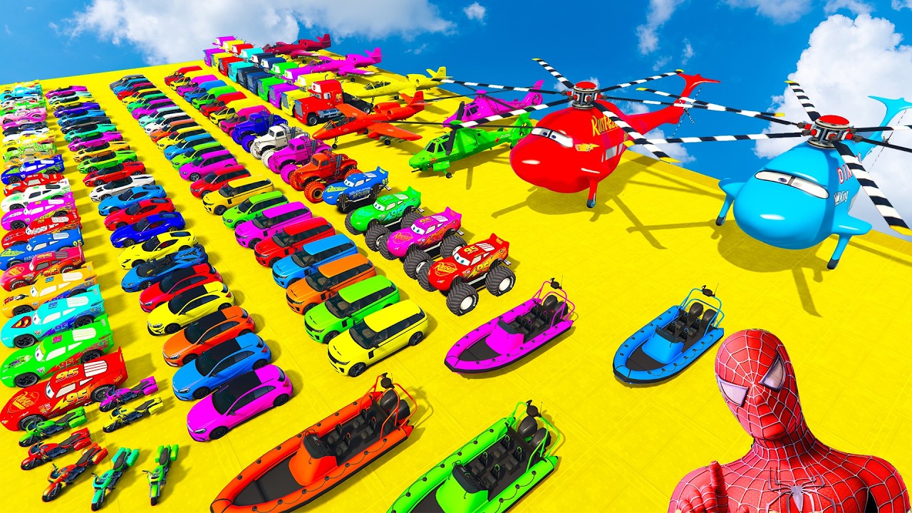 GTA V SPIDER-MAN 2 New Epic Ultimate Stunt Challenge 💥With Super Car Motocycle Helicopters And Boats