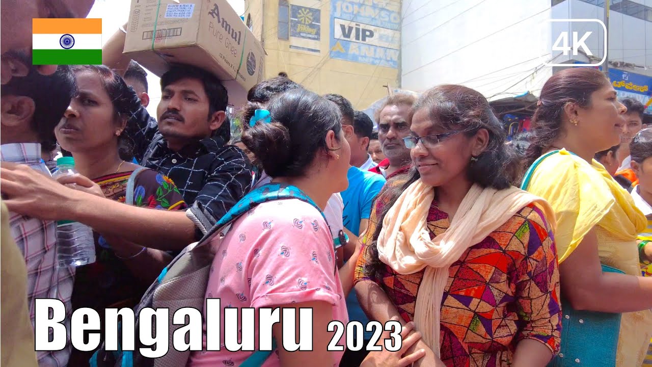 【India Walk 4K】Bengaluru | KR market - SP road - NR road - Sudhama Nagar | Aug 2023