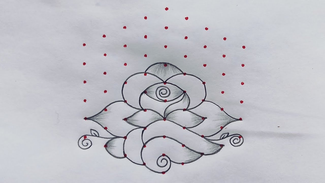 9×5 dots simple rose rangoli 🌹🌺 beautiful art 🌺 daily simple rangoli 
