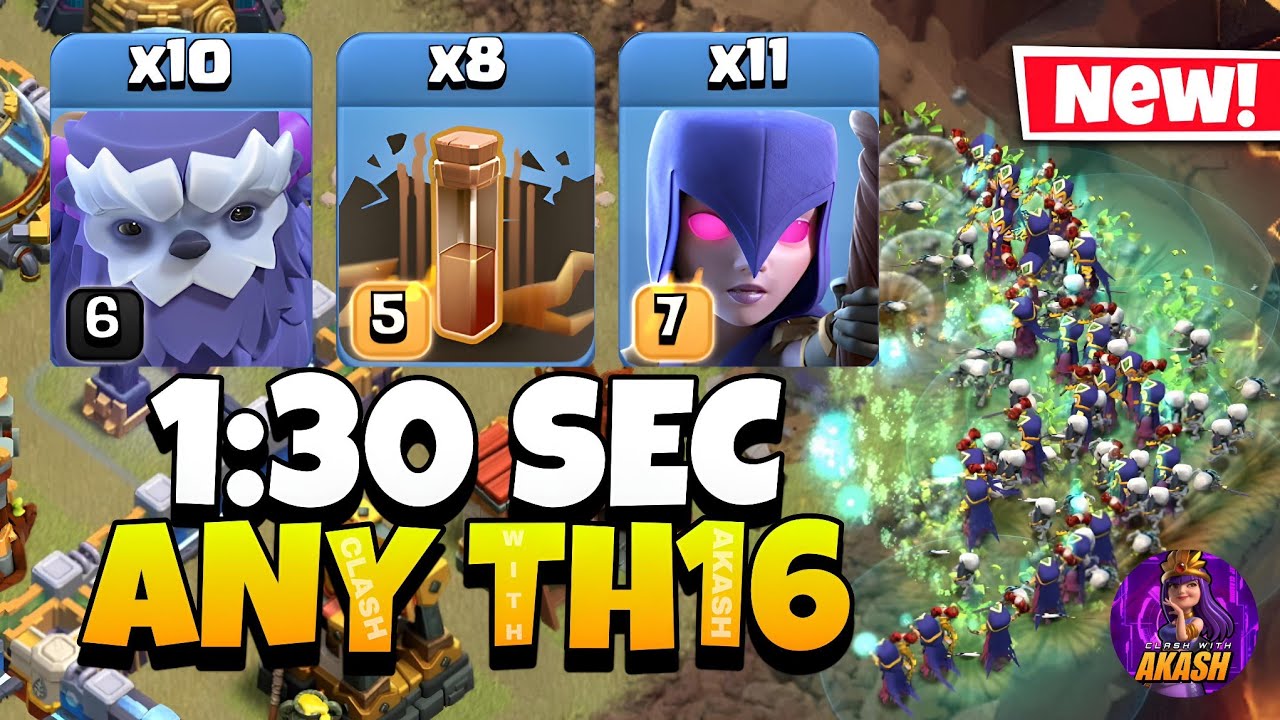 TH16 Yeti Witch Attack With 8 Earthquake Spell !! TH16 Attack Strategy (Clash of Clans)