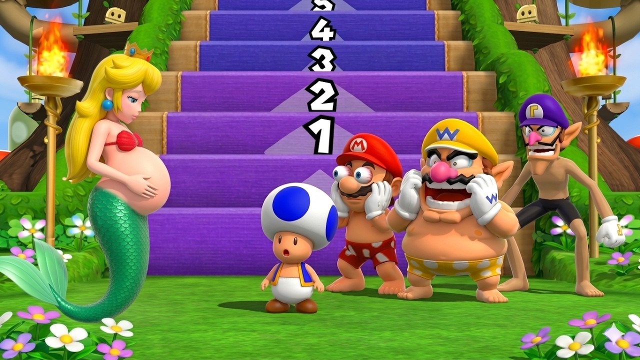 Mermaid Peach vs 3 Beach Bros! Step It Up (Mario Party 9) FUNNIEST RUN!