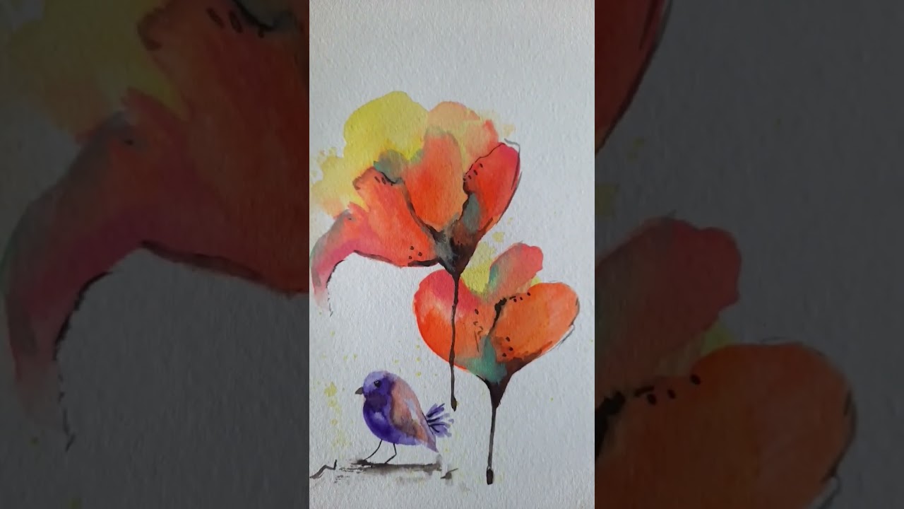 Abstract watercolor floral #watercolorpainting #abstract #floral #birds #hegdeart