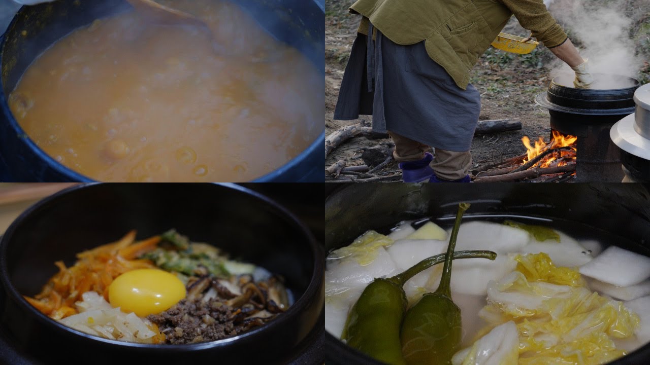 Koreanisches Bibimbap/Koreanisches Winterleben auf dem Land/Koreanische Landküche/Koreanischer Kürbi