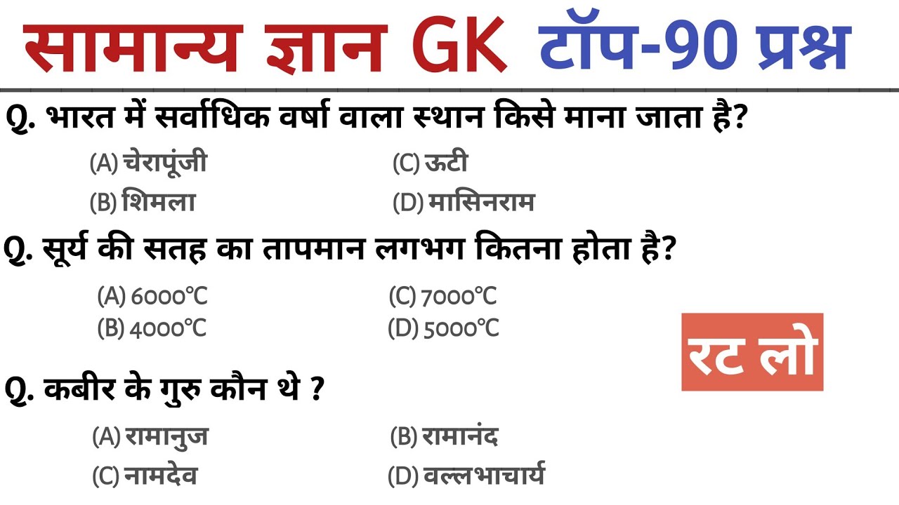 General Knowledge | Top 90 GK/GS questions | SSC GD, MTS, RPF, CRPF | GK quiz