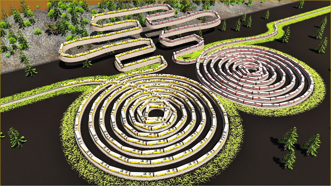 Extreme Strange Floating Train Tracks Without Poles🚦Thrilling Crossing of Two Giant Spirals Rails⚠️