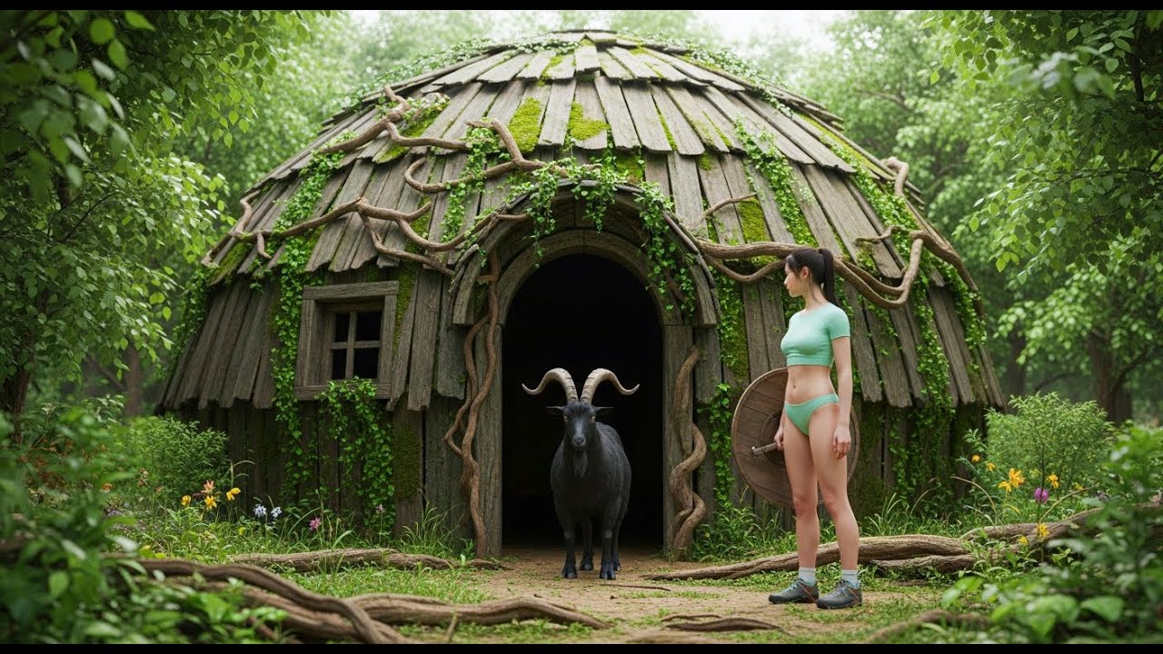 Building A Mushroom-Dome Shelter For The Bobbit People – Facing A Wild Black Goat In The Forest