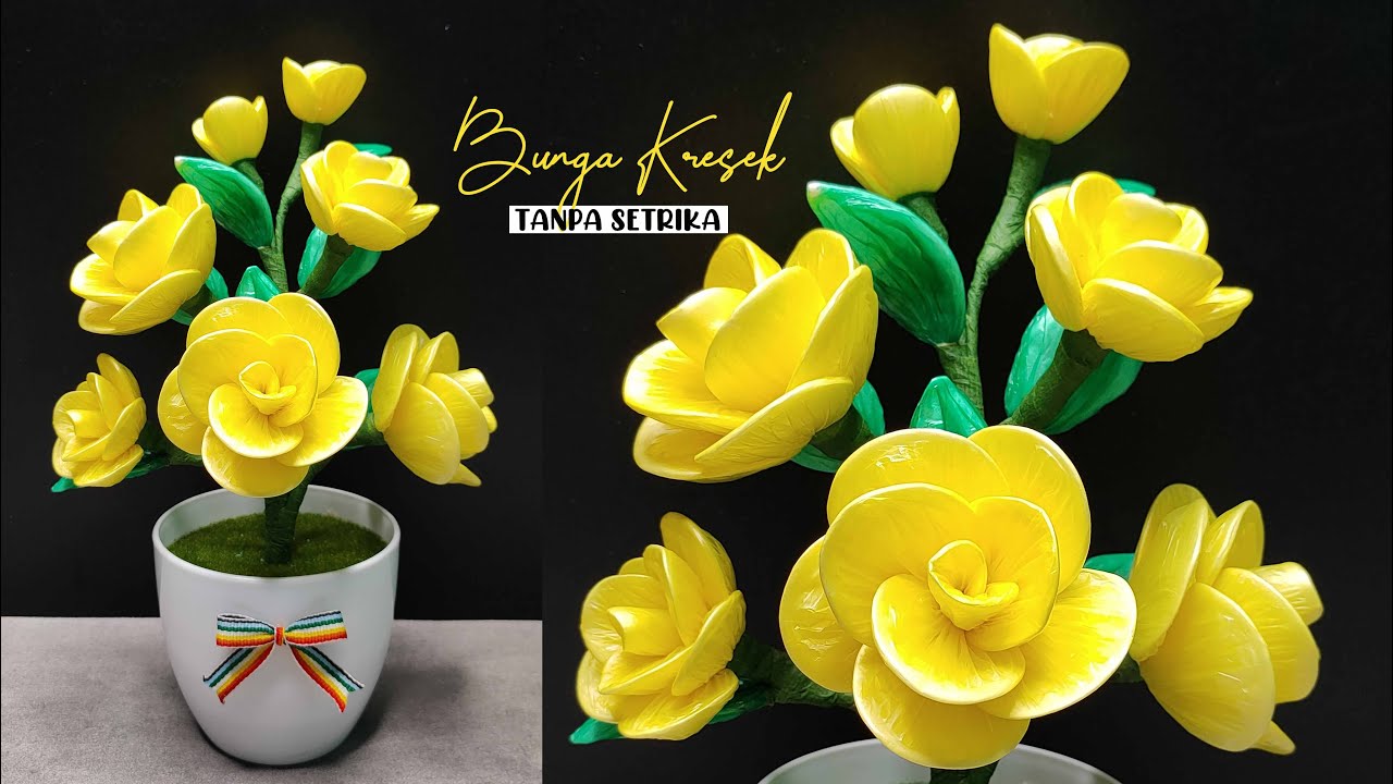 Ide Kreatif Bunga Mawar Kresek Tanpa Setrika | Plastic Shopping Bags Flower Craft DIY Ideas