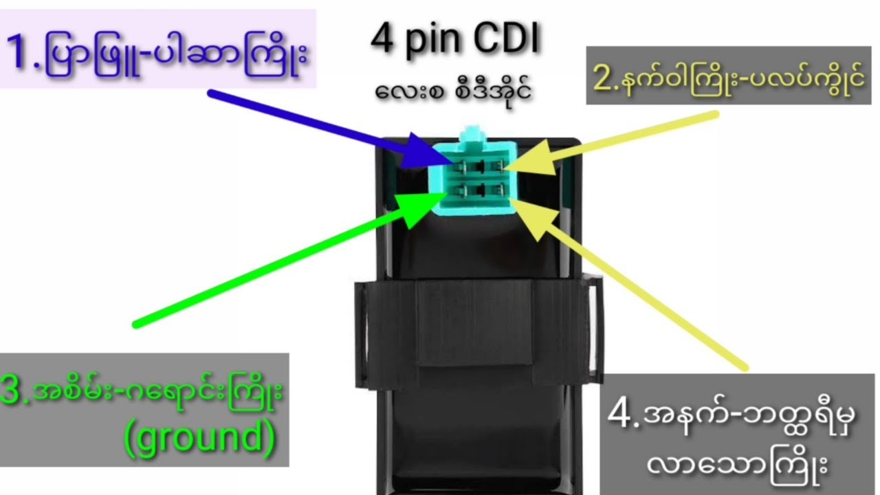 4 pin CDI wiring diagram,လေးစcdi  ဝါယာရိန်း ဒိုင်ရာဂရမ်