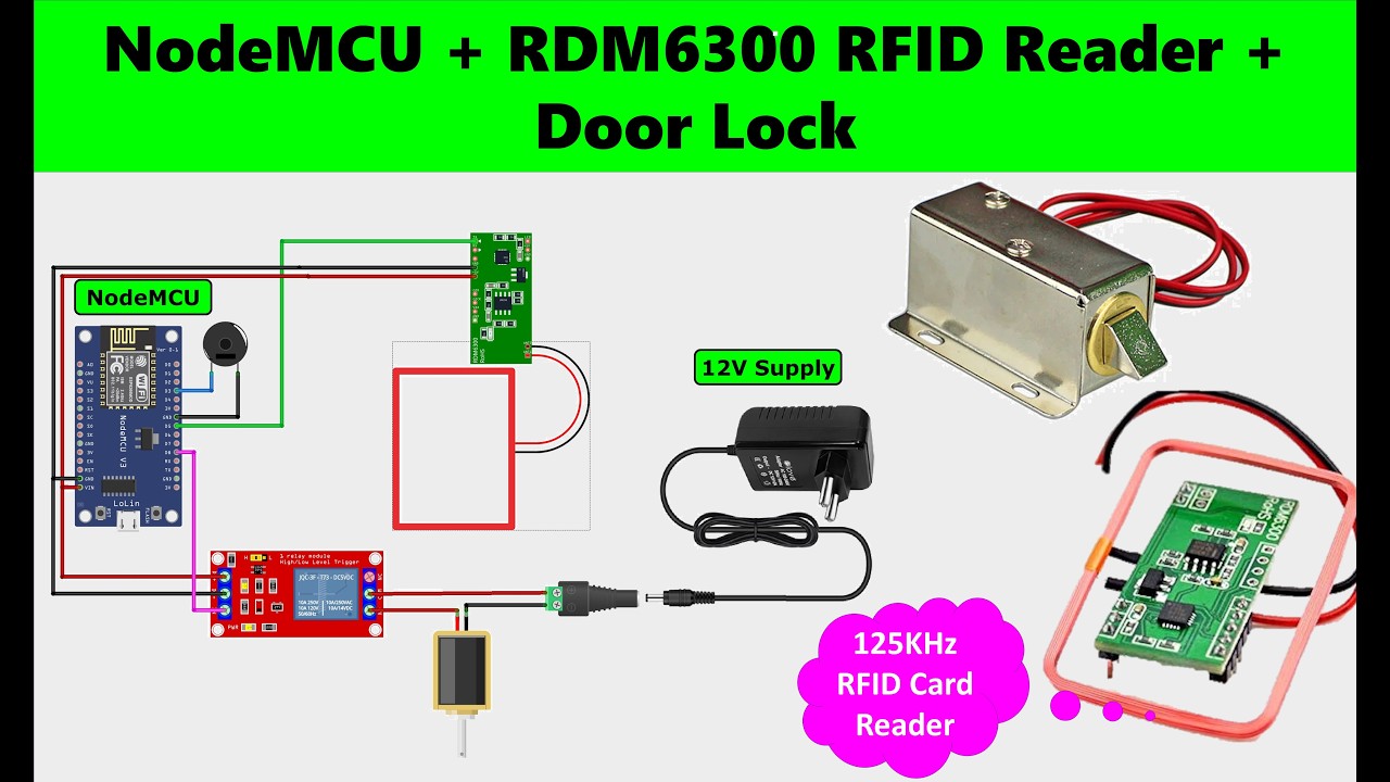 ESP8266 RDM6300 RFID Door Lock System | EM4100 Card Access Control with Relay #em4100 #RDM6300