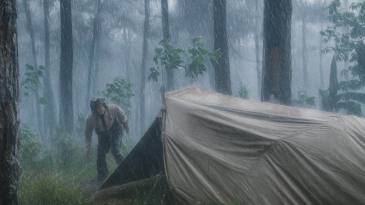 💯 HIT BY RAIN, WIND, AND LIGHTNING WHILE SETTING UP THE TENT⛈️ CAMPING IN HEAVY RAIN‼️ 