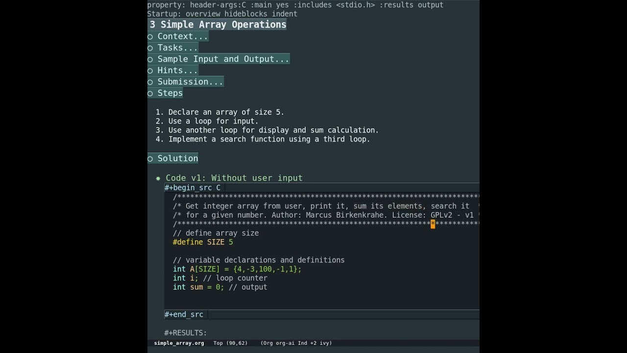 Simple Array Operations in C (data structures)