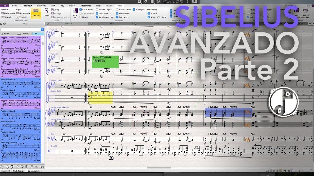Guía de SIBELIUS [Parte 2] - Formato, Apariencia, Ideas, Tabs, Partes, Bocetos - Funciones Avanzadas