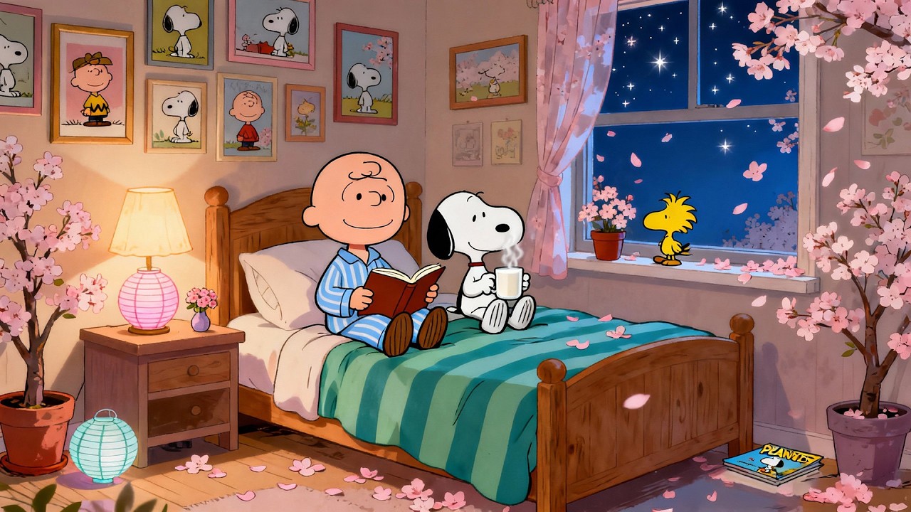 Snoopy, Woodstock & Charlie’s Cozy Spring Night 🌸📖 Soft Lofi Calm for Peaceful Sleep