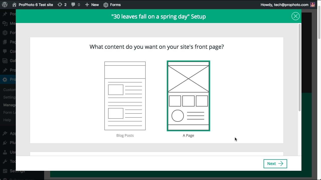 ProPhoto Design on-boarding wizard