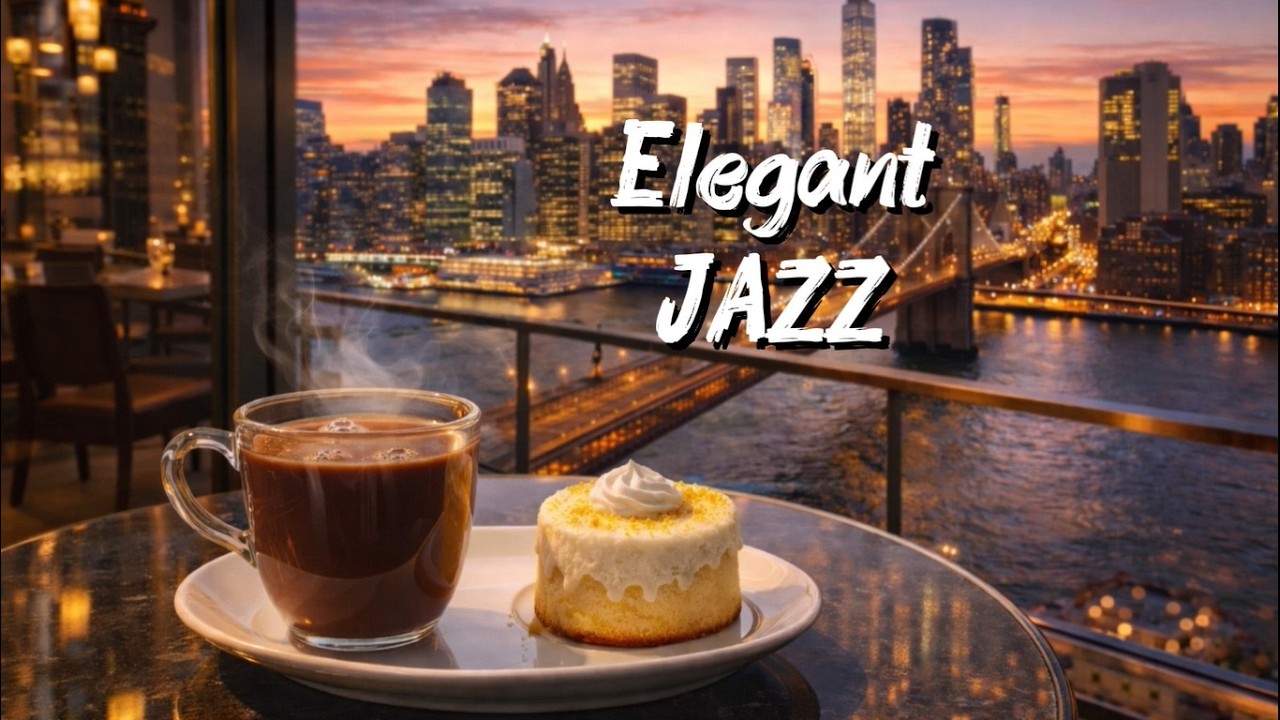Elegant Jazz Manhattan ☕ | 1 Hour Smooth Coffee Jazz with Brooklyn Bridge Sunset