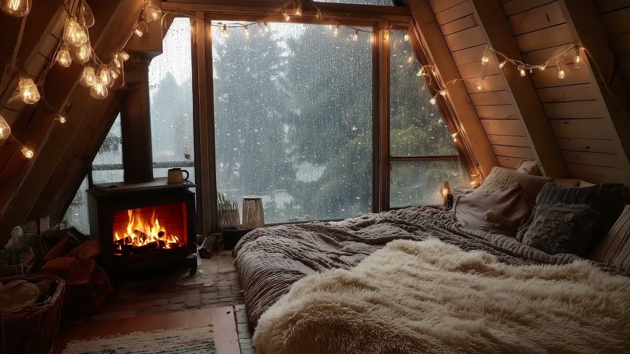 Cozy Fireplace & Soft Rain 🌧️ Calm Night for Deep Sleep