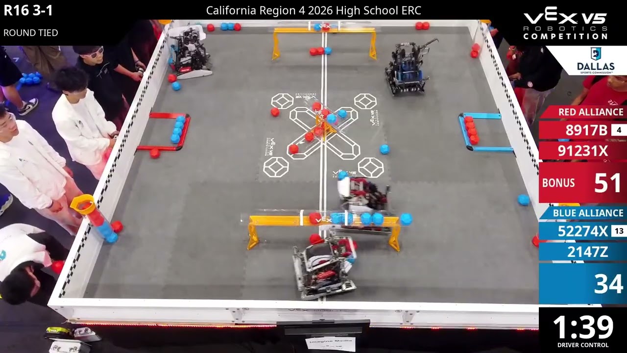 California 4 Regionals : Division 1 - R16 #3-1 - 8917B & 91231X vs 52274X & 2147Z - Auton + Driver