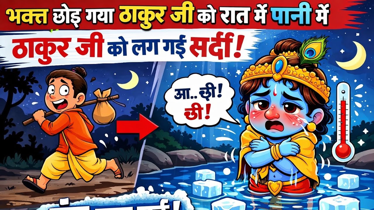ठाकुर जी को😱रात भर पानी मेंखड़ा छोड़ 😨😰🔥कर भाग गया भक्त तो ठाकुर जी को लग गई सर्दी