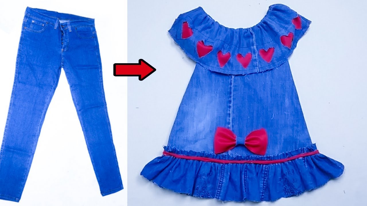 Convert Old Jeans in to Designer Baby dress // by simple cutting