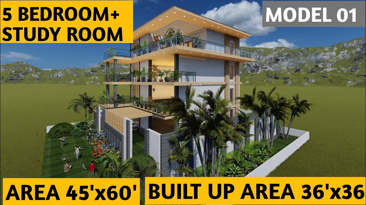 45'x60' House Plan| 45'x60' 3D Elevation Design|45'x60' Modern House