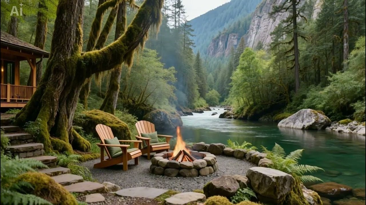 Morning Ambience by the Spring Lakeside Campfire & Birdsong for Meditation, Study, Sleep