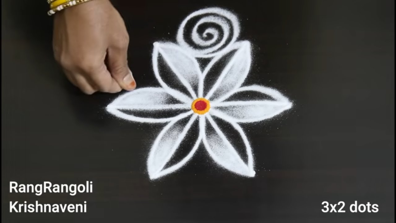 🌺Simple Daily Muggulu(3x2 dots)🌺Easy Small Kolam by RangRangoli Krishnaveni