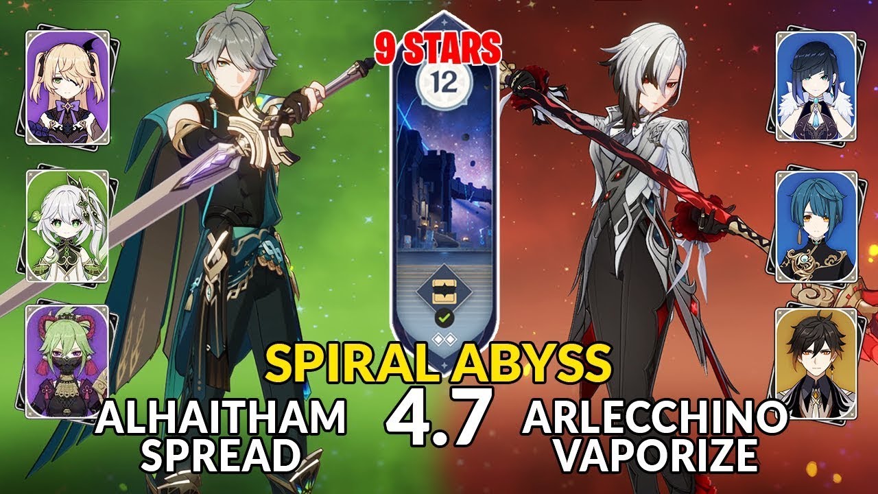 New 4.7 Spiral Abyss│Alhaitham Spread & Arlecchino Vaporize | Floor 12 - 9 Stars | Genshin Impact