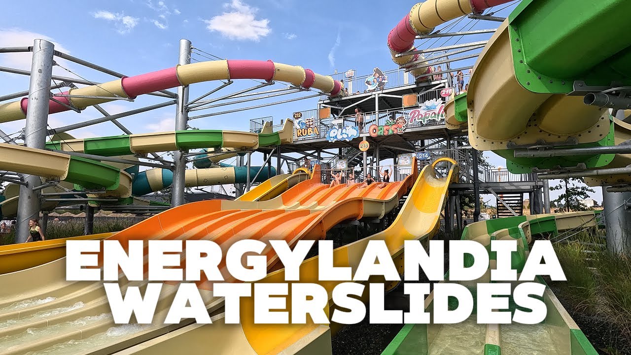Waterslides in Water Park Energylandia, Amusement Park in Zator, Poland Crazy POV 4k Aquapark videos