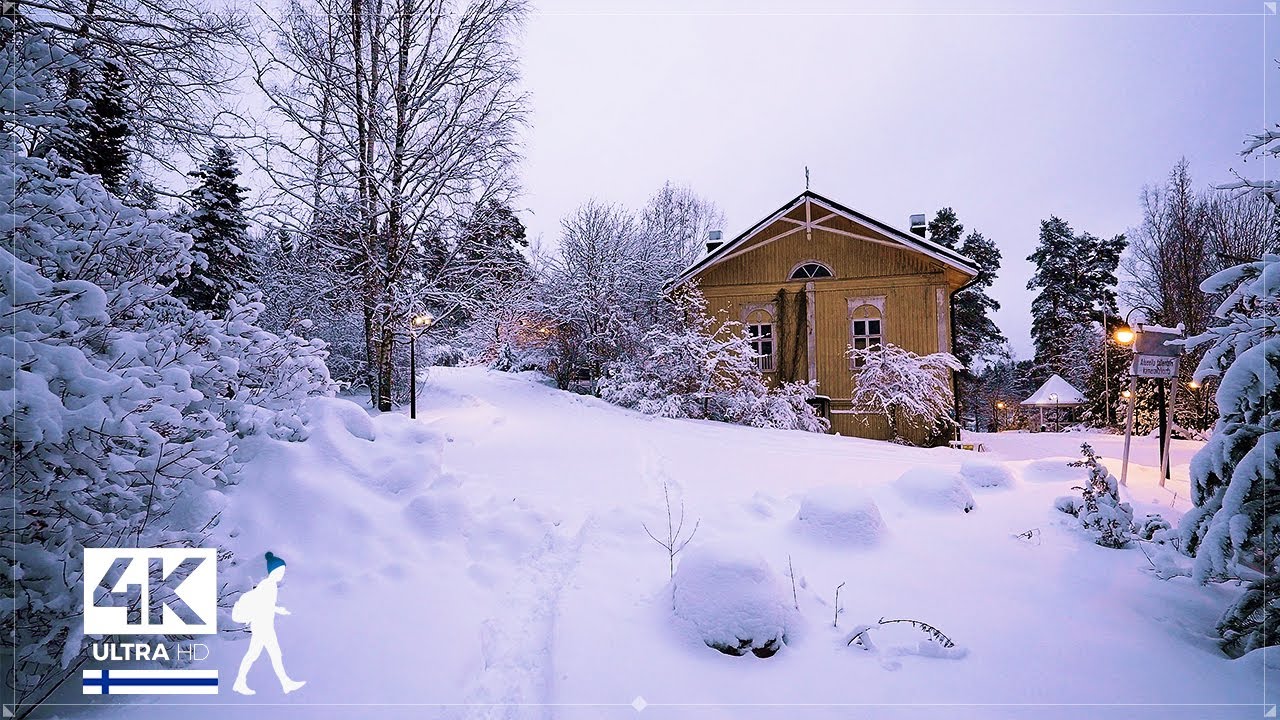 Relaxing Snow Walk in Rural Village, Finland - Slow TV 4K