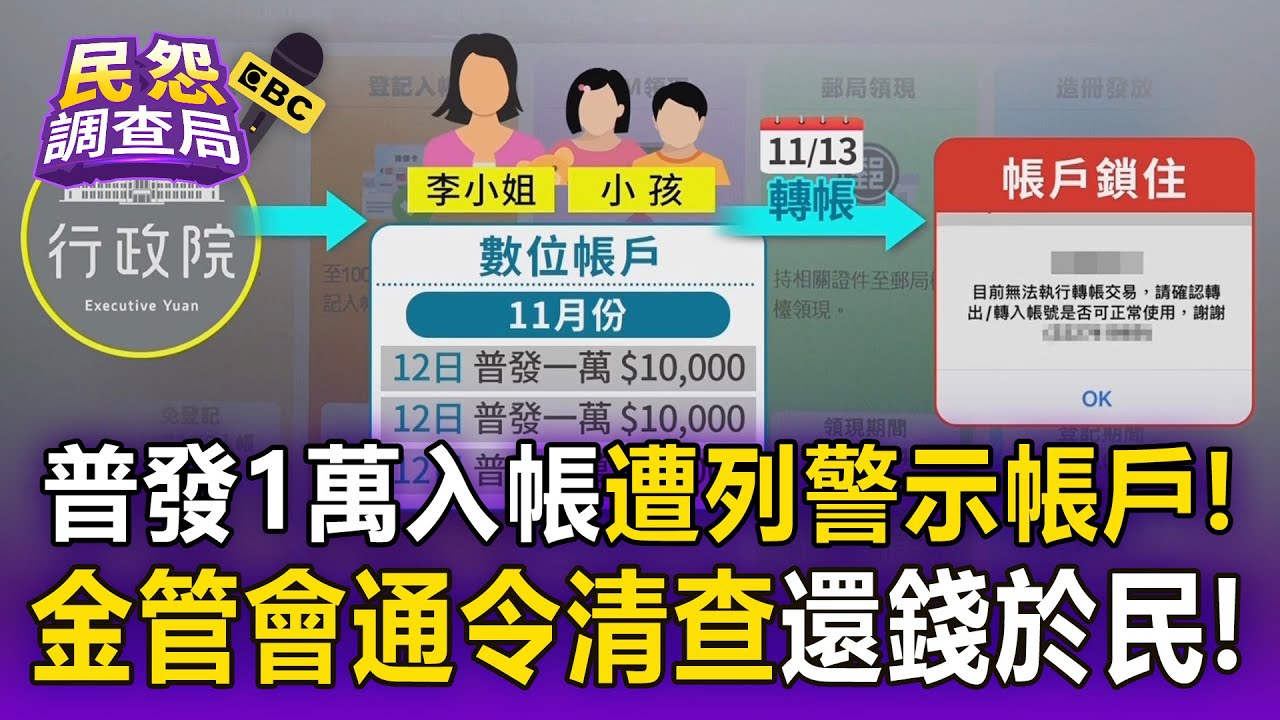 普發1萬入帳遭列「警示帳戶」！？金管會通令清查還錢於民！【民怨調查局】@57ETFN