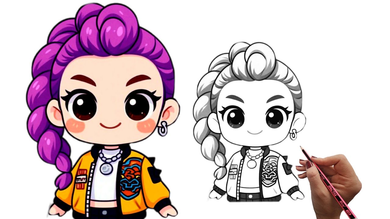 Kpop Demon Hunters Rumi Çizimi, Çocuklar İçin Kolay Rumi Resmi  Çizimi, How to Draw Kpop Rumi 
