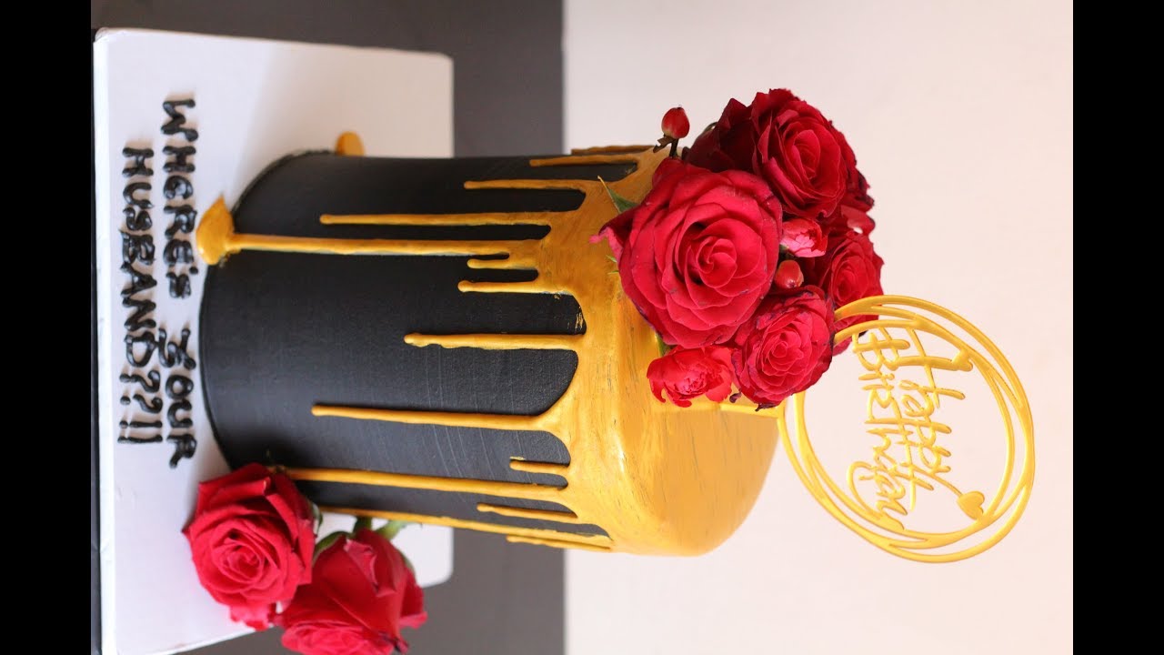 Black Buttercream with Gold Ganache Drip :: Pastry Pleasures