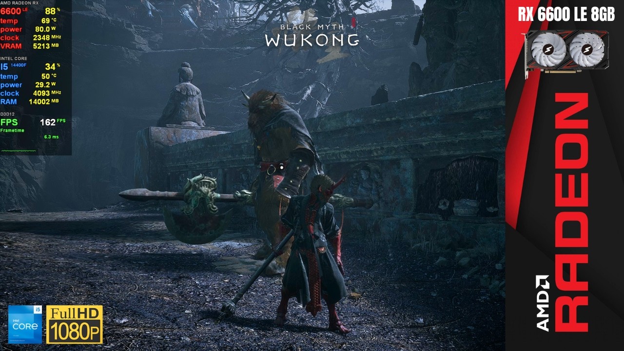 Black Myth: Wukong, configurações otimizadas, NXSR 60% + FG | RX 6600 LE | I5 14400F