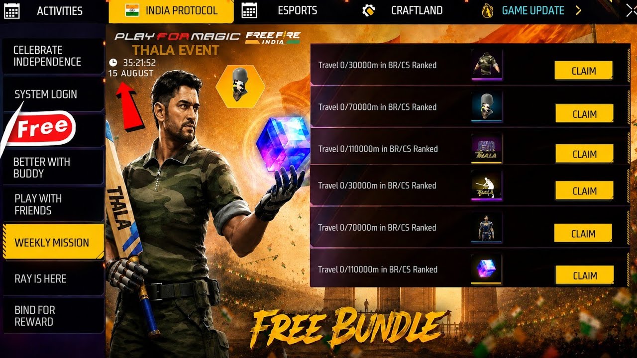 Thala Free Magic Cube + All Rewards 🤯 15 August Free Bundle Free Fire India | Free Fire New Events