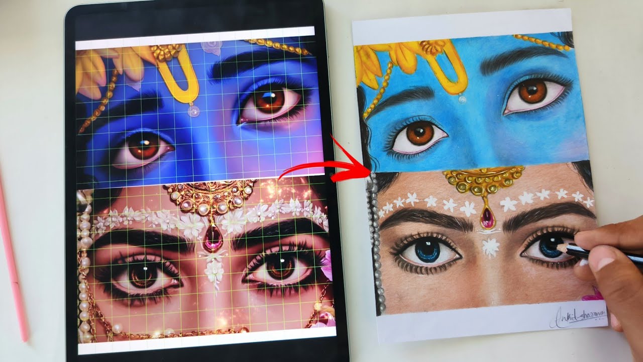 How to Draw Realistic Radha Krishna Eyes | Timelapse Drawing Tutorial