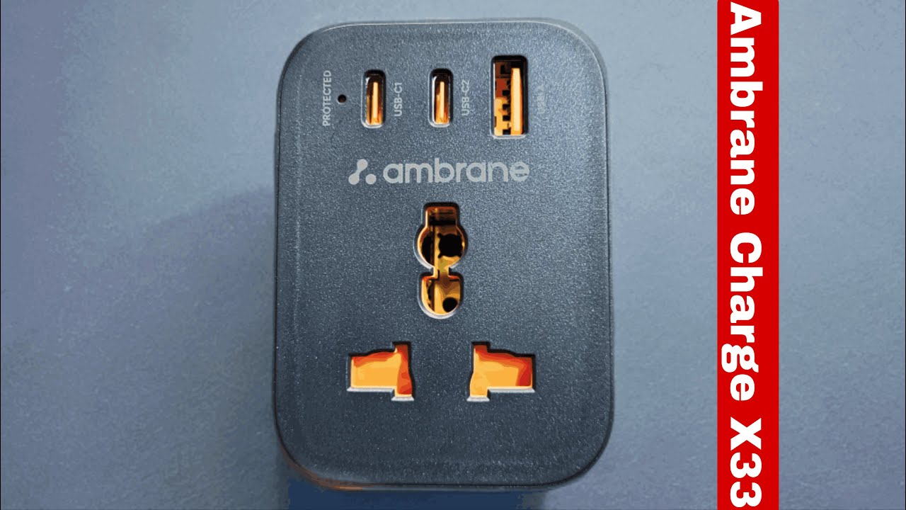 Ambrane 33W Fast Charging MultiPort Wall Adapter with Universal 2500W AC Socket | Ambrane Charge X33