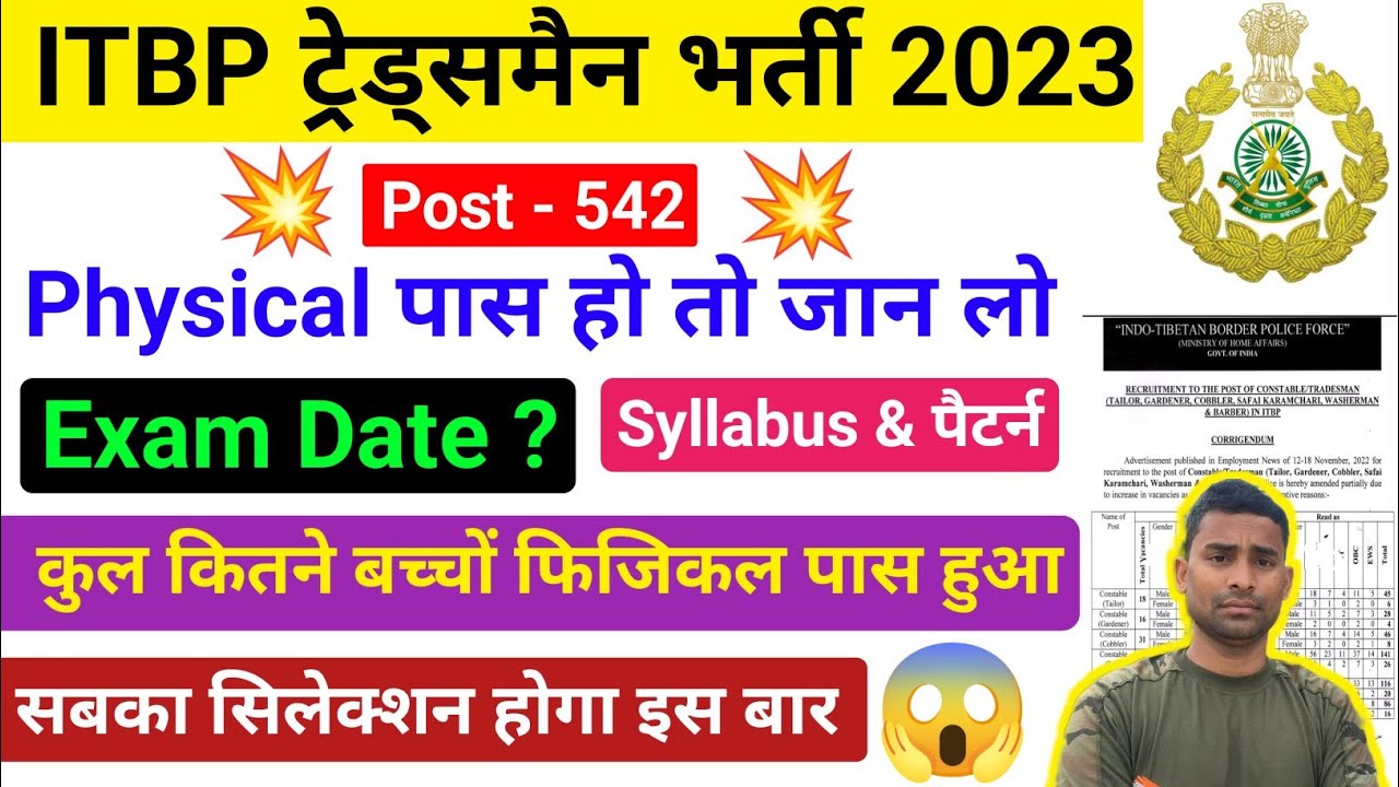 ITBP Tradesman Exam Date 2023 ✅ ITBP Tradesman Exam Syllabus 2023 ! ITBP Tradesman Exam Pattern 2023