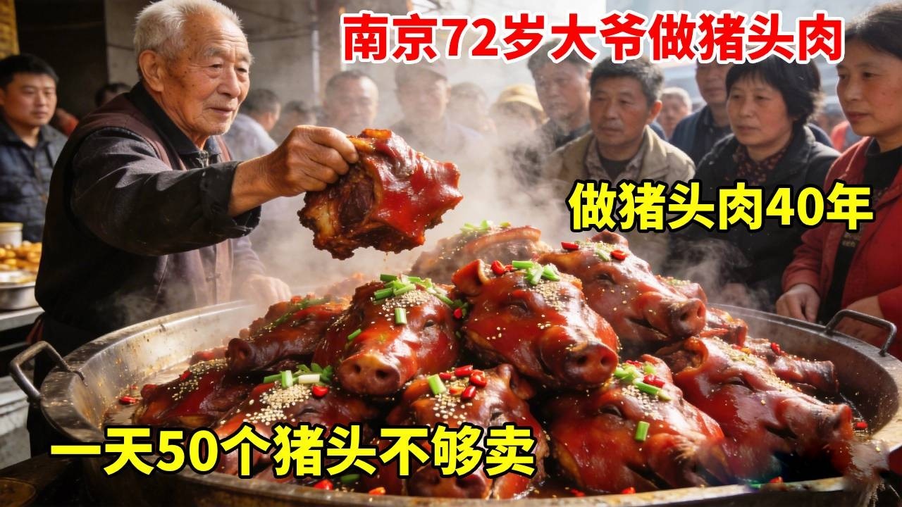 南京72岁大爷做猪头肉40年，一天50个猪头不够卖，顾客几十里来卖！【好食勇哥】