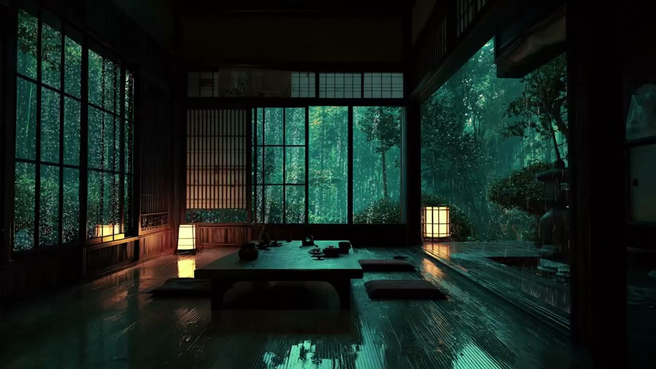 Ambient Piano Notes with Rain Crashing on Windows | Deep Sleep and Calm Therapy