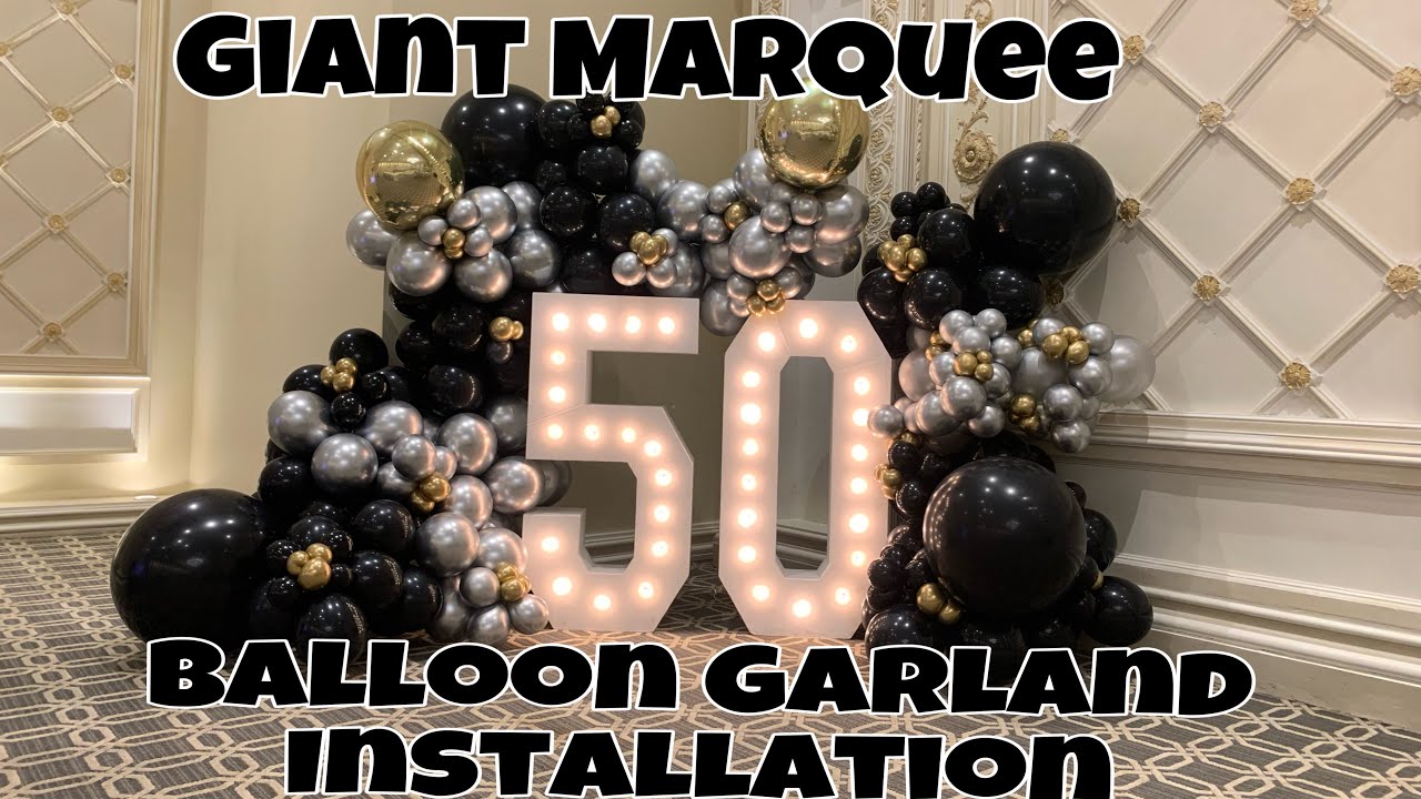 DIY Marquee lights  up and balloon garland installation/Tutorial