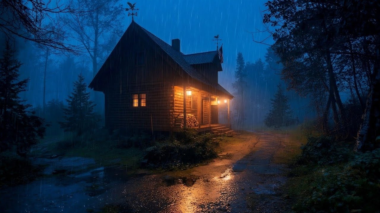 Gentle Rain Sounds in a Blooming Spring Garden | Cozy Forest Cabin Night for Deep Sleep & Relaxation