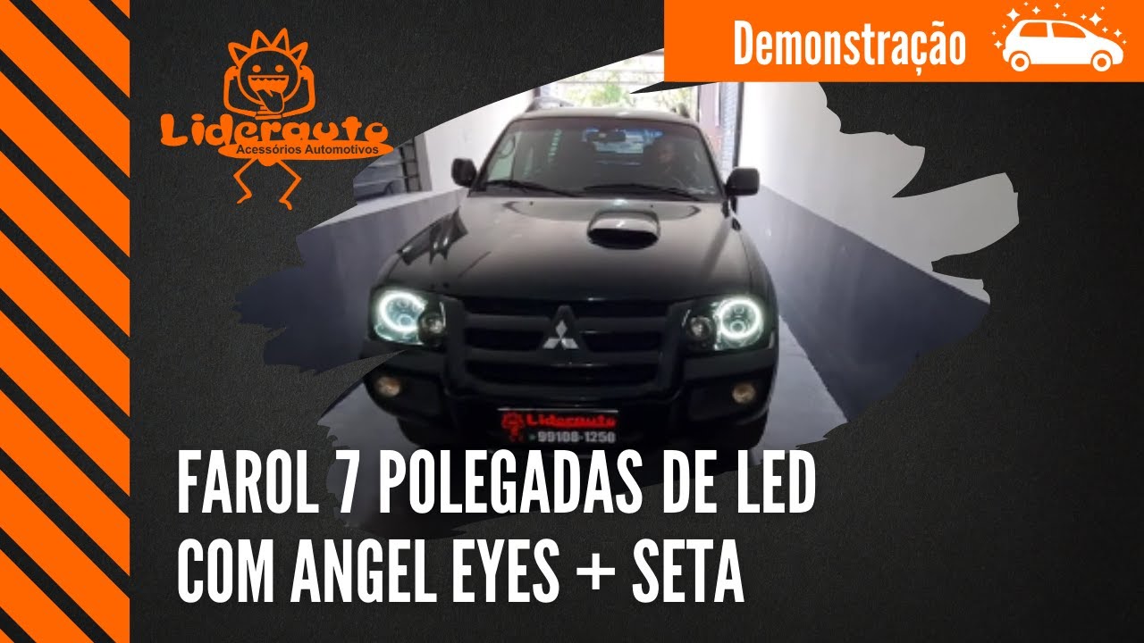 Farol 7 polegadas de led com Angel Eyes + Seta Mitsubishi L200, Pajero sport