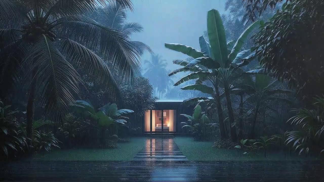 Finally Sleep with Warm Tropical Rain at Cozy Cabin and Low Thunder to Stop Overthinking 🌧️
